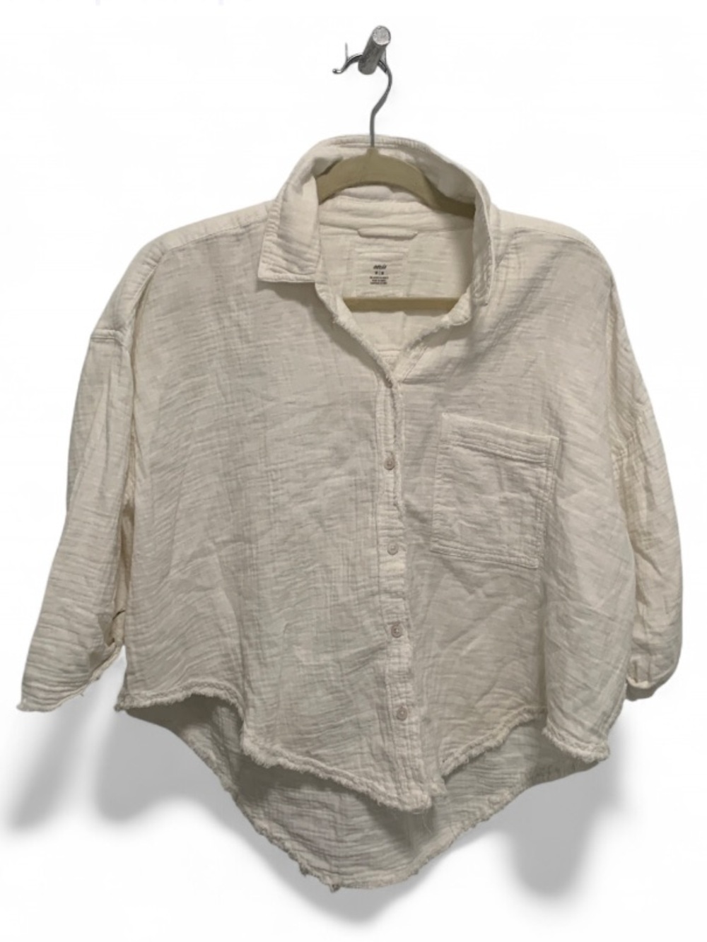 Aerie Relaxed Oversized Cropped Gauzy Button-Up Top